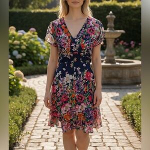 Eliza J Navy Floral Midi Dress